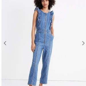 Madewell Denim Ruffle-Sleeve ZipFront Jumpsuit